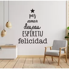 Vinilo Navidad Árbol Con Frase Paz Amor 60x50