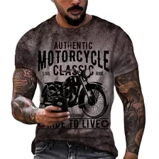 Playera Vintage De Motociclista Estampada En 3d Para Hombre