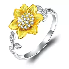 Anillo Girasol S925 Plata Fina Flor Ajustable Regalo Mujer