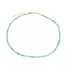 Colar Choker Pedra Natural Verde Claro Banhado A Ouro