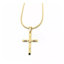 Corrente Rabo De Rato 70 Cm Cruz Jesus Cristo Banho Ouro 18k