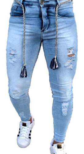 Calça Jeans Destroyed Super Skinny Com Cordão Masculina
