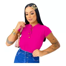 Blusa Feminina Manga Curta Cordão Laço Cordinha Crepe Linda