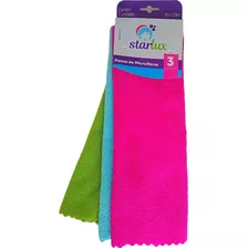 3- Pano Para Limpeza Flanela Microfibra Starlux 29x29cm Cor Variados