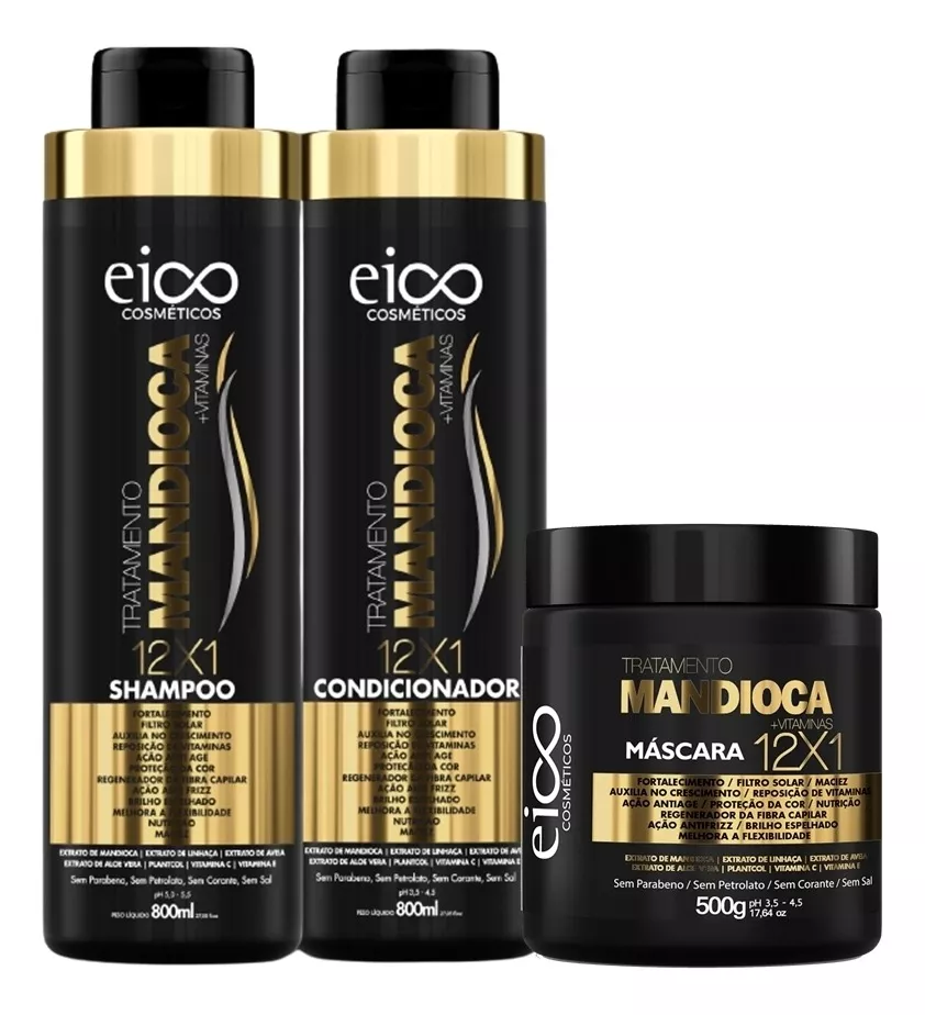 Eico Kit Mandioca Shampoo + Cond 800ml + Máscara 500g