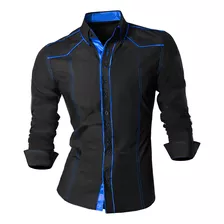 Camisa Diseño Elegante Manga Larga Canizu Negro Azul