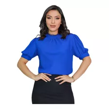 Blusa Moda Evangélica Manga Curta Em Crepe Barata Sku:b03