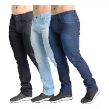 Kit 3 Calças Jeans Masculina Elastano E Laycra Casual Slim