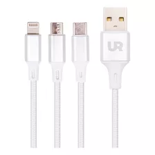 Cable Usb 3 En 1 (micro Usb, C Y Compatible iPhone) Blanco