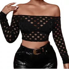 Top Blusa De Malla De Red Manga Larga Hotwife Kawaii