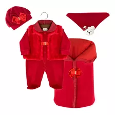 Kit Saída Maternidade Menina Vermelha Inverno De Plush 