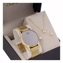 Relógio Feminino Champion Digital Dourado Pulseira Mesh Cor Da Correia Dourado 3 Cor Do Fundo Preto