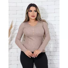 Blusa De Frio Suéter Lã Tricô Modal Canelado Botões Inverno 