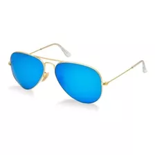 Óculos De Sol Aviador Clássico Azul Espelhado Moderno Uv400