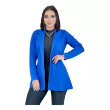 Blazer Azul Royal Cor Viva Casual E Social Feminino Alongado