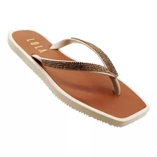 Chinelo Feminino Adulto Lola Com Brilho Bege Ouro