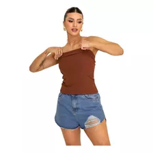 Blusa Cropped Canelado Tomara Que Caia Basico Verão Decote