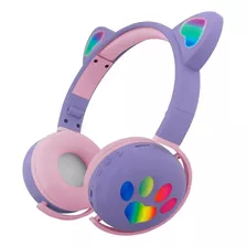 Fone Bluetooth Headset Com Led Orelha De Gatinho Gamer Lilás