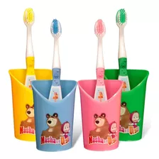 Escova De Dentes Infantil C/ Copo Masha E O Urso 
