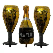 1 Balão Metalizado Happy New Year Champagne + 2 Balões Taça 