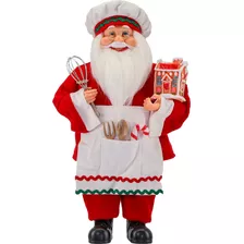 Boneco Natal Papai Noel Gourmet Master Chef Tecido 41cm