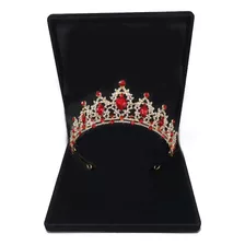 Coroa Tiara Dourada Pedras Vermelhas Debutante 15 Anos Festa