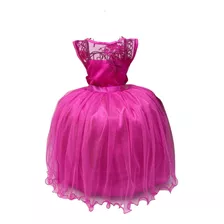 Vestido Infantil Pink Renda Saia Brilho Cinto Strass