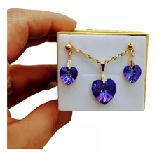 Conjunto Cristal Swarovski Heliotrope 1,4 Cm Folh. Ouro