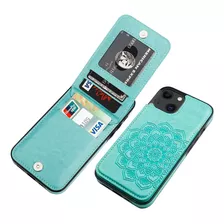 Funda Para iPhone 13, Verde Agua/con Tarjetero/6.1 In