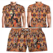 Short + Camiseta Masculino Naruto Shippuden Praia Verão Full