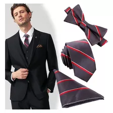 Elegante Corbata + Pañuelo + Moño Corbata Doble Para Hombre