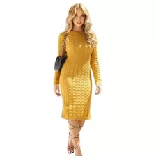 Vestido Em Tricô Feminino Com Manga Longa