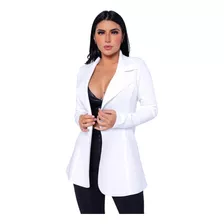 Blazer Branco Maxi Acinturado Neoprene Inverno E Verão