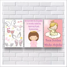 Kit 3 Placas Decorativas Santo Anjo Anjinha (20x30)