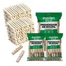 Prendedor De Roupa De Bambu Kit 60un Inoven