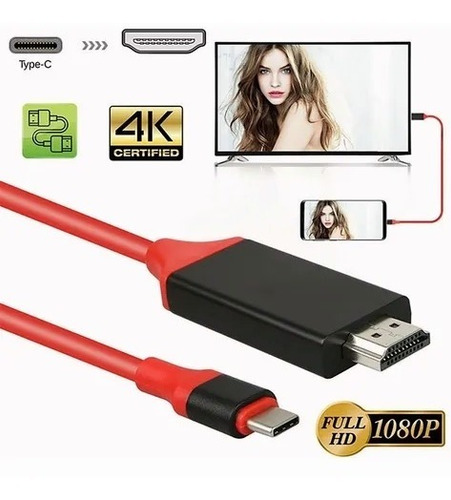 Cable Adaptador Usb Tipo C A Hdmi 4k Rojo 2m
