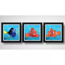 Kit 3 Quadros Procurando Nemo Dory Marlin Disney Decoração