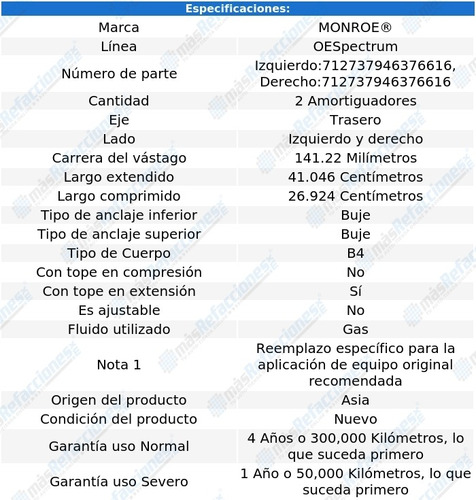 Par Amortiguadores Traseros Gas Oespectrum Ion L4 2.4l 06-07 Foto 3