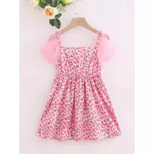 Vestido Infantil Menina Floral Rosa Manga Tule