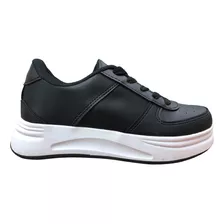 Zapatilla Plataforma Sneaker Lisa Ecocuero Blanco Negro Dama