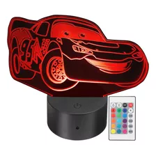 Lámpara Led Decorativa Rayo Mcqueen Cars Rgb Personalizada