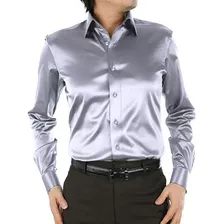 Camisa De Vestir De Satén De Seda Para Hombre, Casual, Para