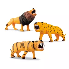 Kit Animal Felinos Leão Tigre Leopardo Grande - Bee Toys 