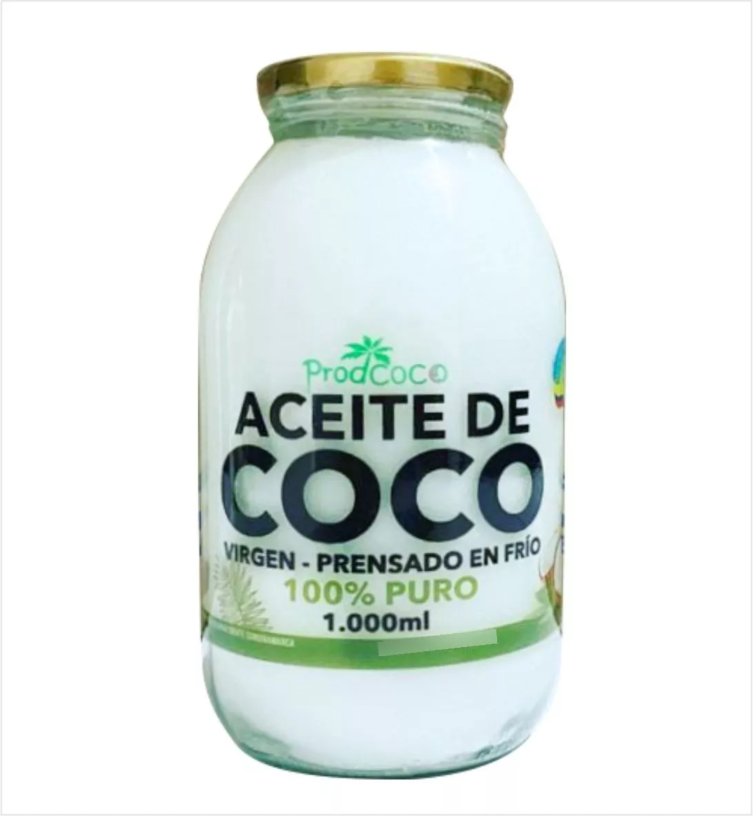 Aceite De Coco 1 Litro (1000ml) 100% Natural Envase Vidrio