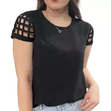 Blusa Feminina Plus Size C Detalhes Na Manga Tam M Até G3