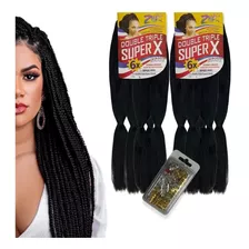 Kit 2 Jumbos Para Tranças Box Braids + 20 Anéis Reguláveis Cor 1 Preto