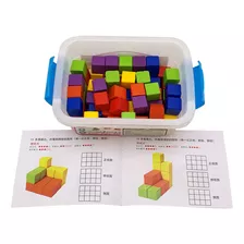 Bloques X60 Piezas Cubos De Madera, En Caja De Plástico