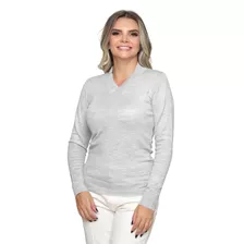 Blusa Feminina Manga Longa Gola V Tricot Básica Sueter Lã