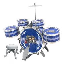 Bateria Instrumento Infantil Rock Party C/ Banquinho E Pedal