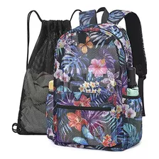 Bluboon Mochila De Malla Con Hojas De Palma Y Flores Hawaian